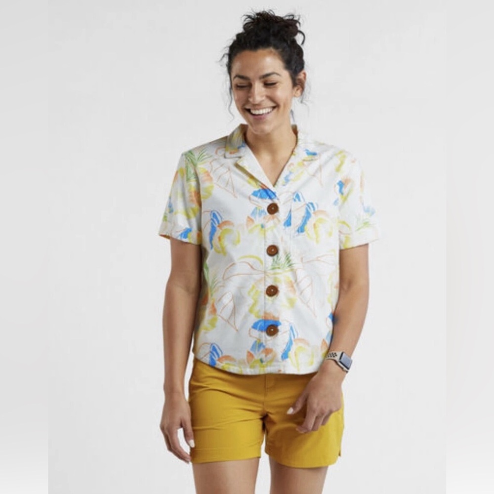 California Cowboy Whoa-loha Button Down Top Aloha Shirt Pockets - Small - NWT